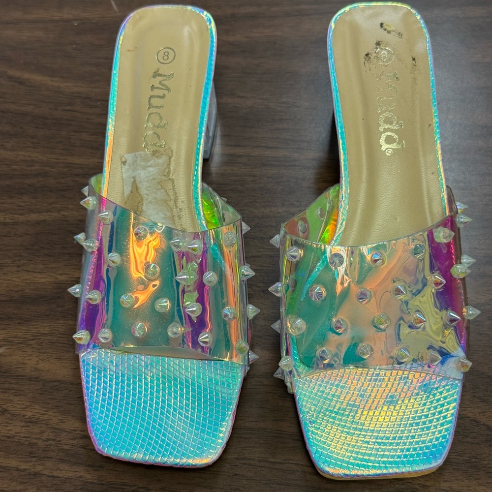 NWT Mudd Iridescent Studded Slide Sandal Heels - Size 8